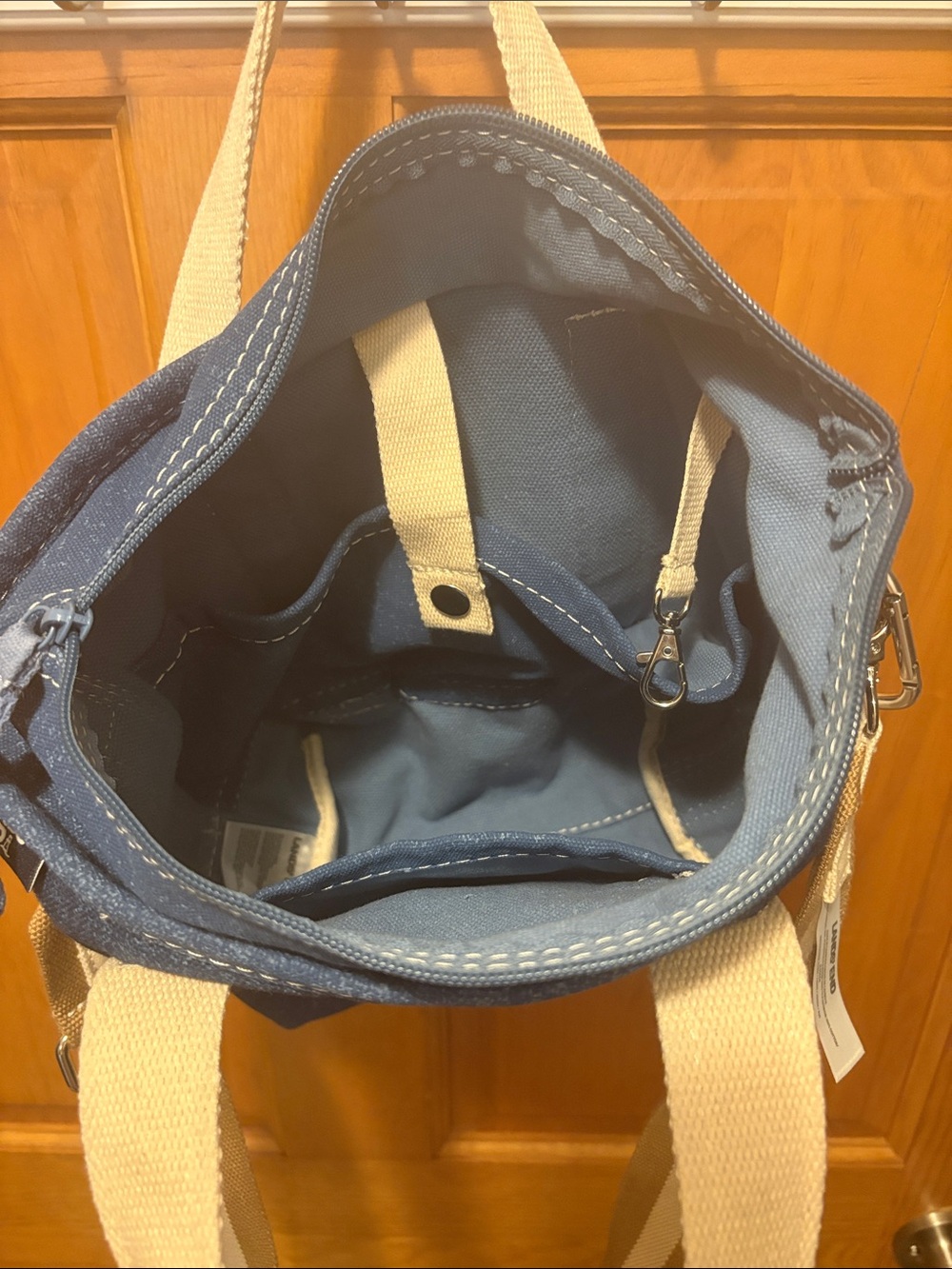 Canvas Tote Crossbody Bag - Denim Blue with Cream Straps - Picture 4 of 8
